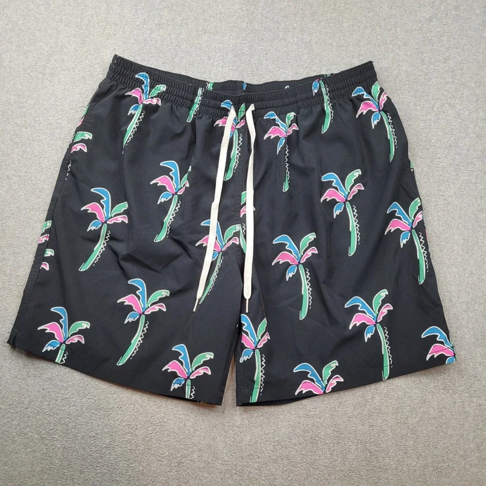 Chubbies Swim Trunks Mens XXL Black Neon Palm Tree Print 7